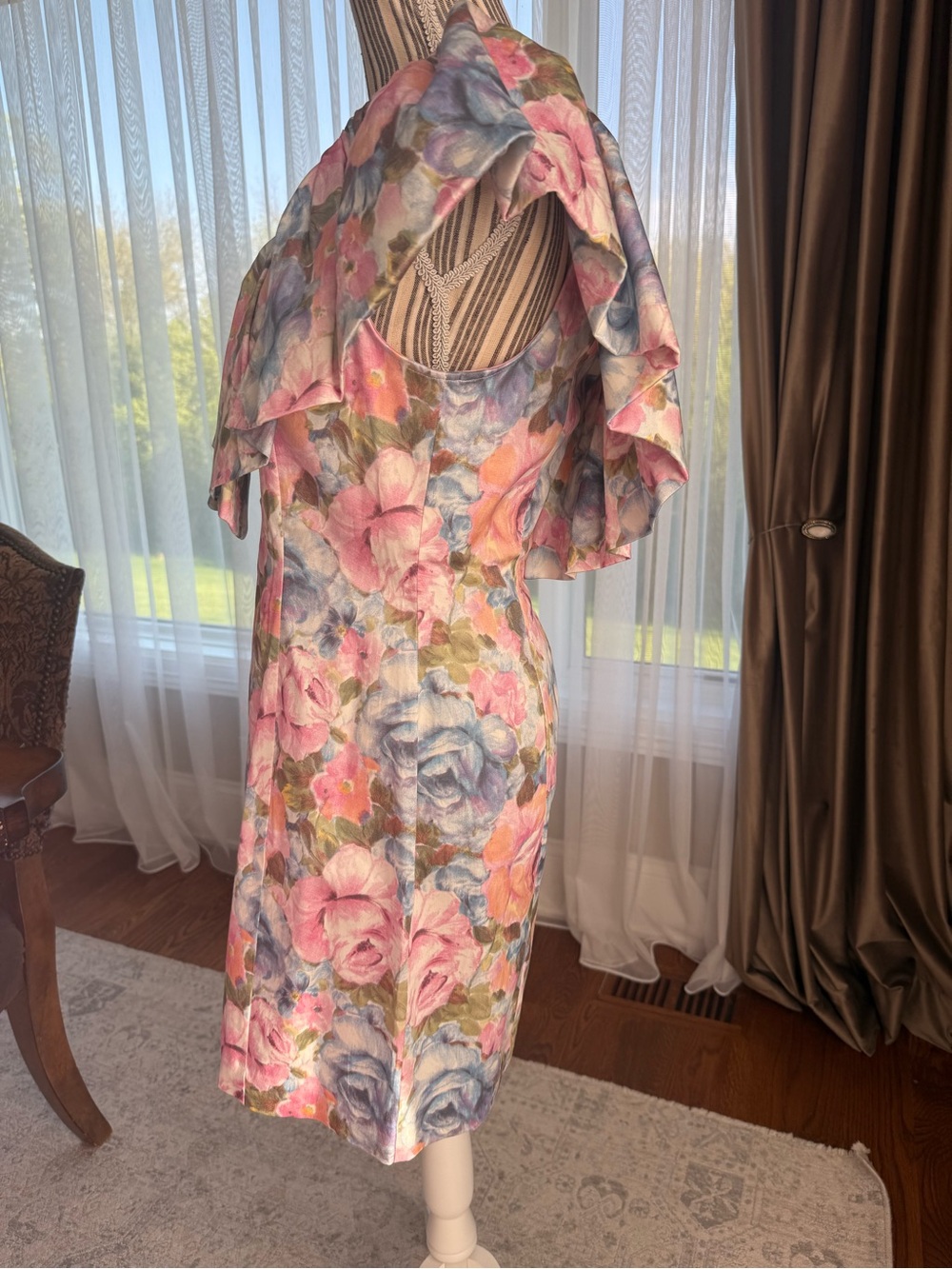 & Other Stories One-Shoulder Floral Dress in Pink, Blue & Green - Picture 5 of 9